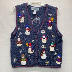 Star Blue Originals Studio Medium Blue FestiveW/ Snowman Christmas Sweater Vest
